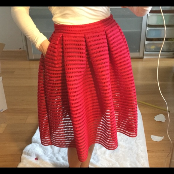 Small 3 Maje jam red skirt mesh bubble flare midi - Picture 2 of 7